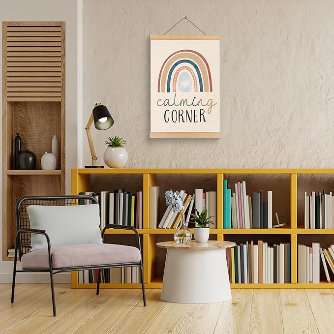 ROXMART Boho Rainbow Calming Corner Poster Hanger Frame, Mental Health Wall Decor, Psychology Therapy Wall Art Prints Decor for Kids Room Therapist Counselor Calming Office, 12x16 Inch