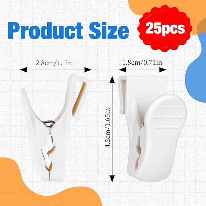 25 PCS Grid Wall Accessory Hooks Siding Clips to Hang Things Wall Grid Panel Decore Clips Gridwall Sign Holder for Home, Retail, Workspace Organization Storage Displays