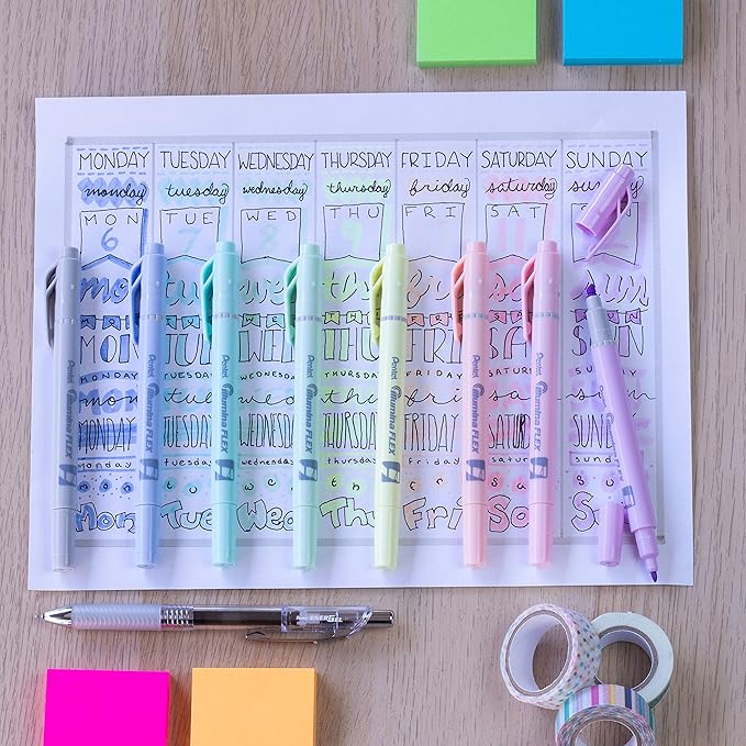 Pentel Illumina Flex Twin Tip Highlighter, Dual-Tip Marker Highlighter, Flex Tip and Chisel, 8 Asstorted Pastel Ink Colors, Pack of 8 (SLW11P-8E)