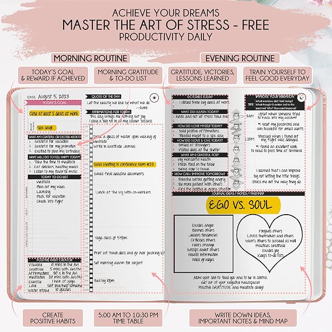 Gratitude Journal for Women & Men - 5 Minute Self Care Journal | 90-Day Undated Daily Planner for Positivity, Affirmations & Manifestation | Guided Mindfulness, Reflection | Vision Board + Stickers