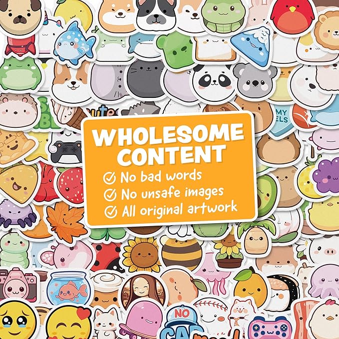 Cute Stickers for Kids - Kawaii Water Bottle Stickers for Teens - 108pc Sticker Pack - Waterproof Vinyl Stickers for Water Bottles, Scrapbook, Laptops - Valentine Stickers for Kids Classroom, Gifts