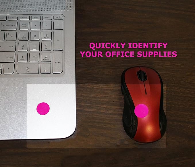 ChromaLabel 3/4 Inch Circular Pink Stickers, Fluorescent Pink Label Stickers, Removable Stickers - 1000 Colored Sticker Dots per Roll