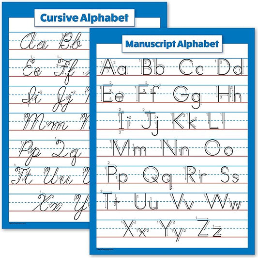 Palace Learning ABC Alphabet - Cursive Chart & Manuscript Poster - Laminated 2 Poster Set (Laminated 18" x 24")