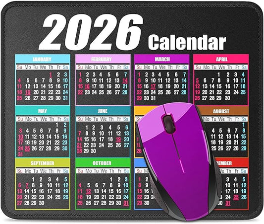 Calendar Mouse Pad with Non-Slip Rubber Base, Premium-Textured & Waterproof Mousepads with Stitched Edges, Mouse Pads for Computers, Laptop, PC, Office & Home (2026 Black)