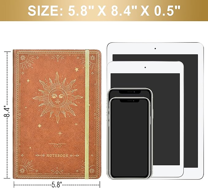 Artfan Ruled Notebook/Journal – Premium Thick Paper Faux Leather Classic Writing Notebook with Pocket + Page Dividers Gifts, Banded, Large, 144 Pages, Hard Cover, Lined (5.8''x 8.4'') - Brown