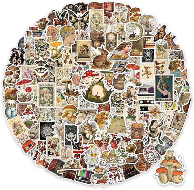 300 PCS Vintage Stickers, Aesthetic Waterproof Vinyl Stickers for Scrapbook Journaling Planners and Journals, Cottagecore Retro Sticker Pack for Water Bottles Laptop, Scrapbooking Supplies for Adults
