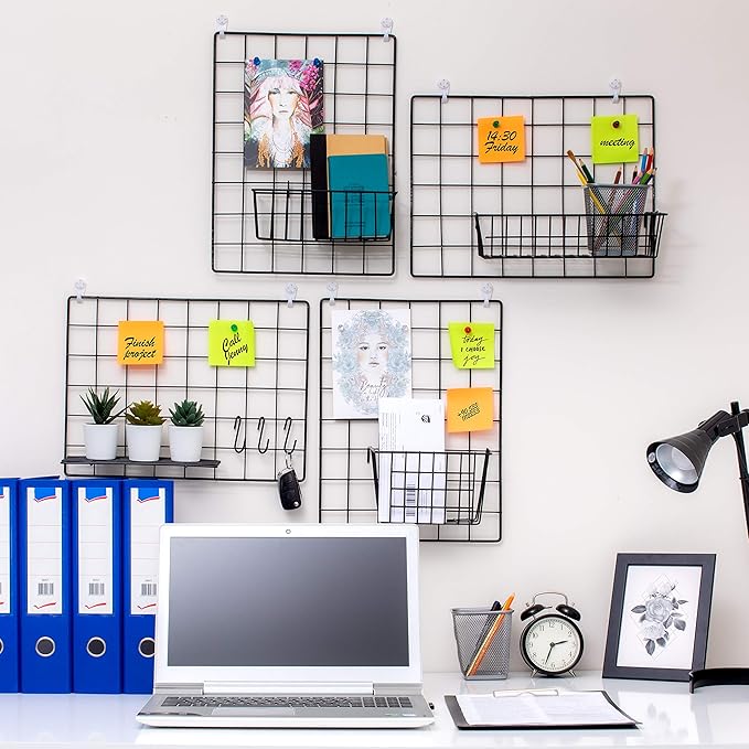 1 Pack Black Metal Magnetic Wire Grid Panels | Photo & Picture Display Wall Organizer | Grid Board | Hanging Home & Office Decor