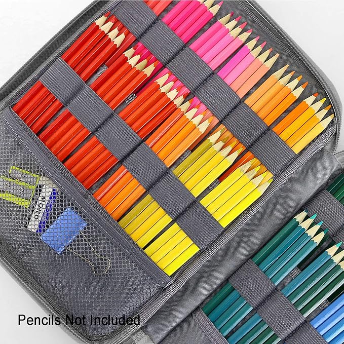 YOUSHARES 192 Slots Colored Pencil Case, Large Capacity Pencil Holder Pen Organizer Bag with Zipper for Prismacolor Watercolor Coloring Pencils, Gel Pens for Artist (Learning Cat)