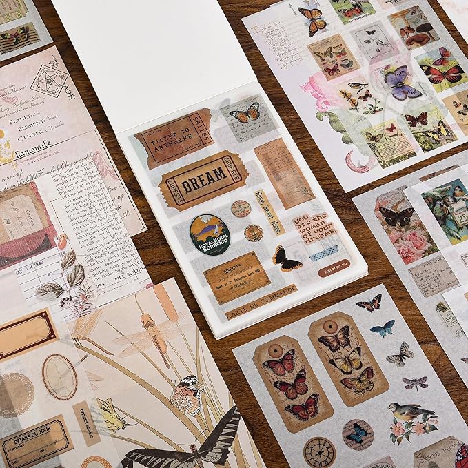 Vintage Journal Stickers - Aesthetic Sticker Book for Journaling & Scrapbooking - 50 Sheets with 30 Stickers & 20 Papers for Bullet Journals