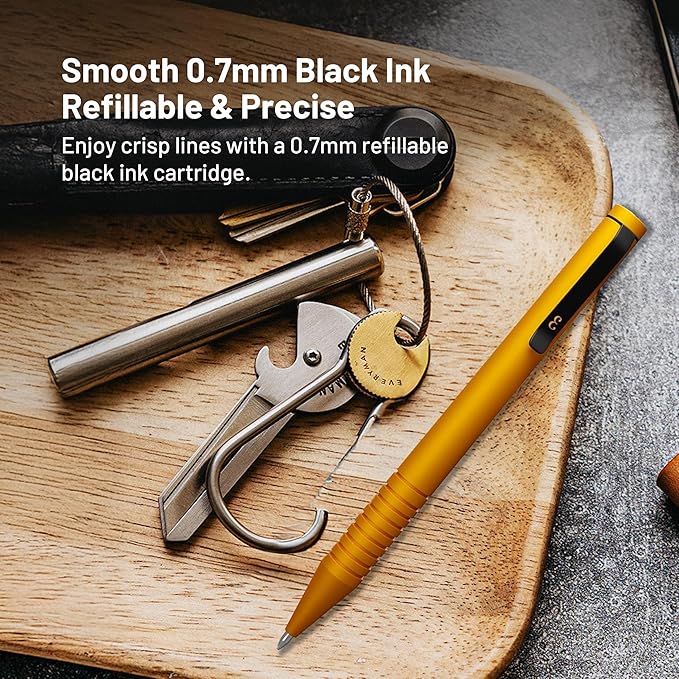 Everyman Amber Super Matte Mini Twist Gel Pen | Compact Refillable 0.7mm Gel Pen with Twist Mechanism | Durable Metal EDC Writing Tool for Travel, Office, Work & Gifting