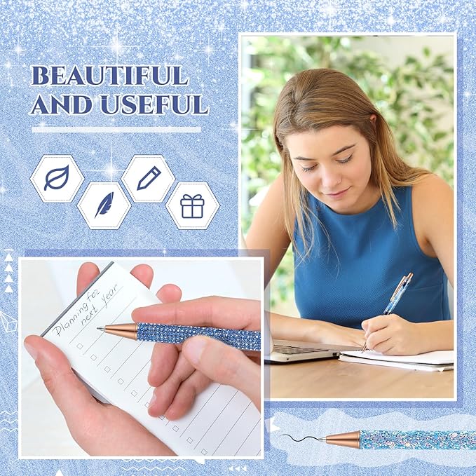 Sherr 7 Pcs Fancy Pens for Women Cute Sparkly Glitter Pens with 10 Pcs Black Ink Refills Pretty Gifts for Girls Office School Christmas Graduation(Adorable)