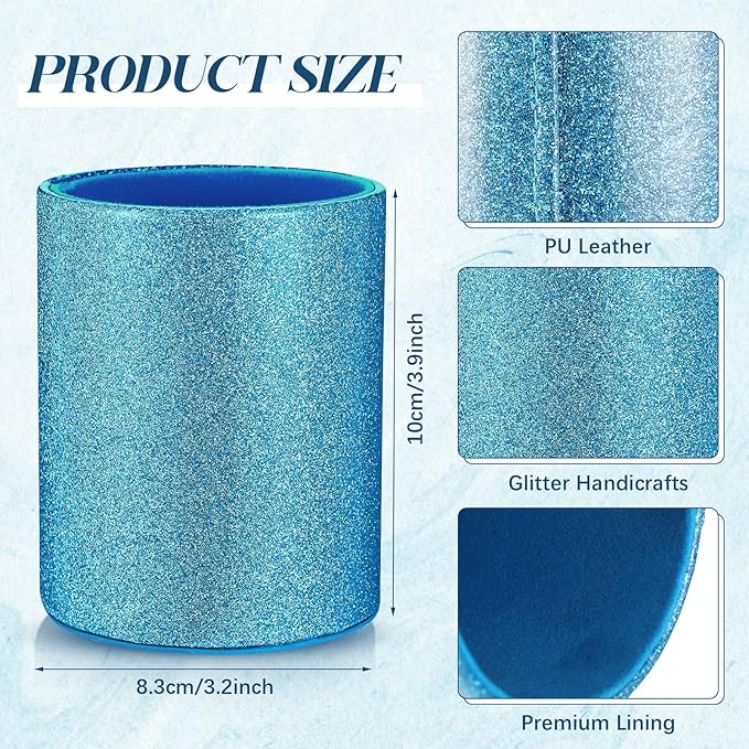 Sabary 8 Pcs Blue Pens with Pen Holder for Desk Glitter Crystal Diamond Cute Ballpoint Fancy Pencil Holder Bling Desk Organizer for Women Girls Gifts School Office Wedding Supplies