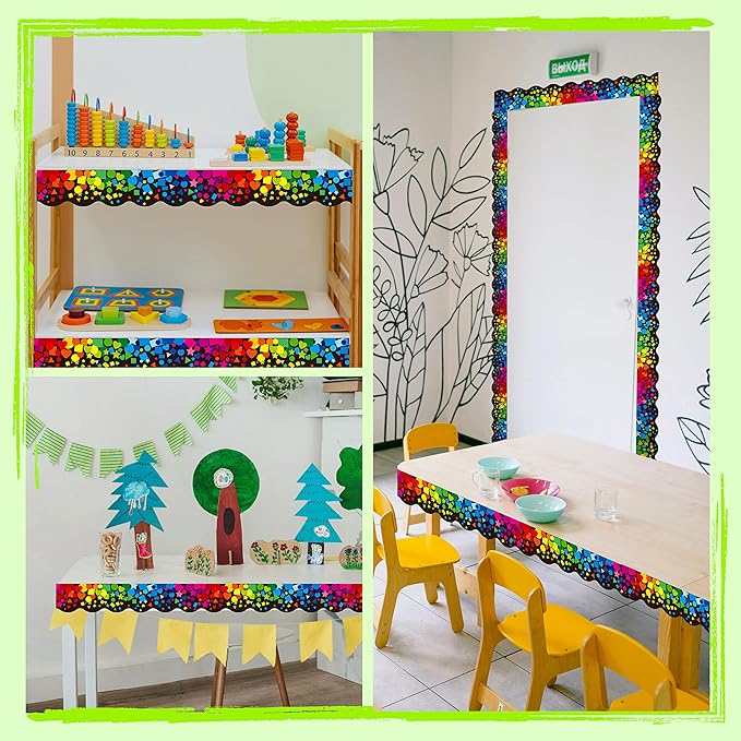 60 Feet Bulletin Board Borders, Scalloped Confetti Rolled Border Trim Decorate Bulletin Boards, Walls, Desks, Windows, Doors for School, Classroom & Offices