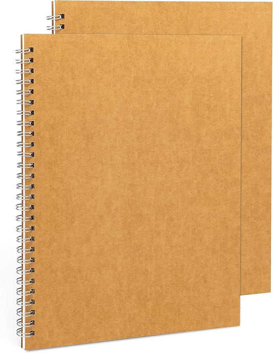 DSTELIN 10 inch x 7.5 inch, 100GSM, Blank Spiral Notebook, 2-Pack, Soft Cover, Sketch book, 50 Pages / 25 Sheets, (Brown)