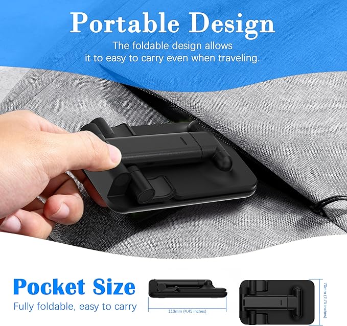 Cell Phone Stand, Adjustable Angle and Height Cell Phone Holder for Desk, Foldable and Portable, Anti-Slip Silicone Pad, Compatible with All Mobile Phones and 4-8 Inch Devices (Black&White)