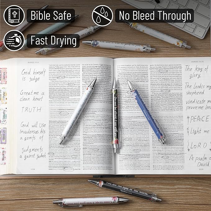 Mr. Pen- Christian Pen Set, 50 Pack, Black Ink, Opulent Blooms, Bible Verse Pens Ballpoint Bulk