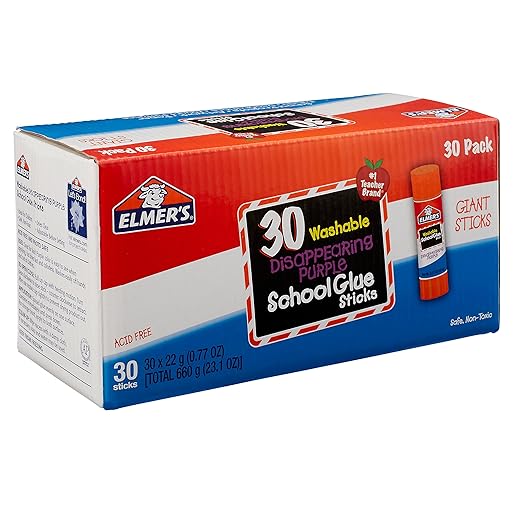 Elmer's Disappearing Purple School Glue Sticks Washable 22 Grams,30 Count (Pack of 6)