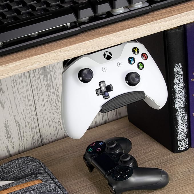 BRAINWAVZ Gamepad Under The Desk Mount Holder Hanger for XBOX One, Switch, PS4, PC, Steam, Steelseries & Most Game Controllers, No screws, VHB Tape (Black, Improved Adheasion Nov2019)