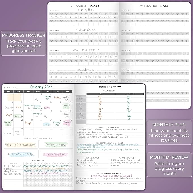 Clever Fox Fitness Journal PRO – Daily Workout Planner with Meal Planner & Habit Tracker – Gym Exercise Log Book for Women & Men – Fitness Planner Notebook – Lasts 6 Months, 7x10” - Purple