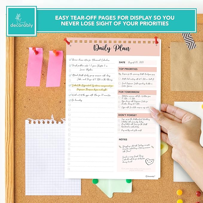 Decorably 52 Sheets Nude Pink Undated Daily To Do List Notepad, 6.5x10in Spring-Bound Easy Tear-Off Design, with Priorities, Checklist, Agenda, Reminders, Notes - Home, School, Office