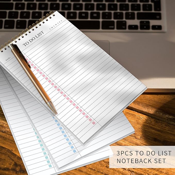 KAICN 3Pcs To Do List Notepad,Undated Daily Planner Notebook With To Do List Notepad,Planner Spiral Checklist for School Office A5 Size