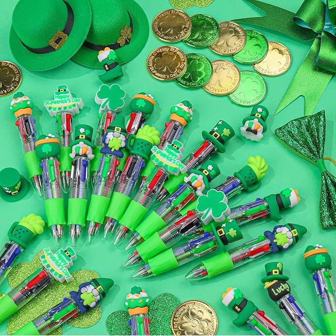 CZWZ 30Pcs Mini Multicolor Pens in One 4-in-1 Cute Pens Bulk, Ballpoint Pen for Birthdays and Parties, Fun Gifts Assorted Ink Kawaii Pen(St Patricks Day)
