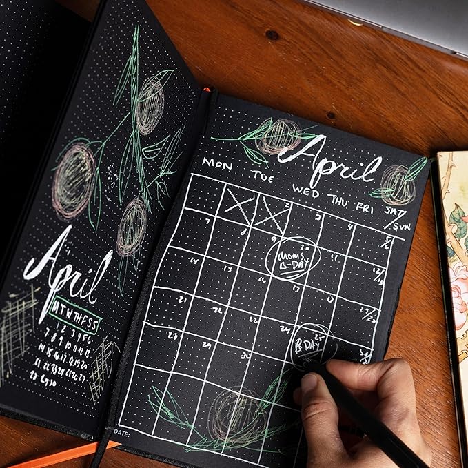 Notsu Pitch Black Paper Notebook B5 Dotted Journal | Minimalist Bullet Dot Grids with 160 Black Pages of Premium Thick 150gsm Paper, Vegan Leather Hardcovers