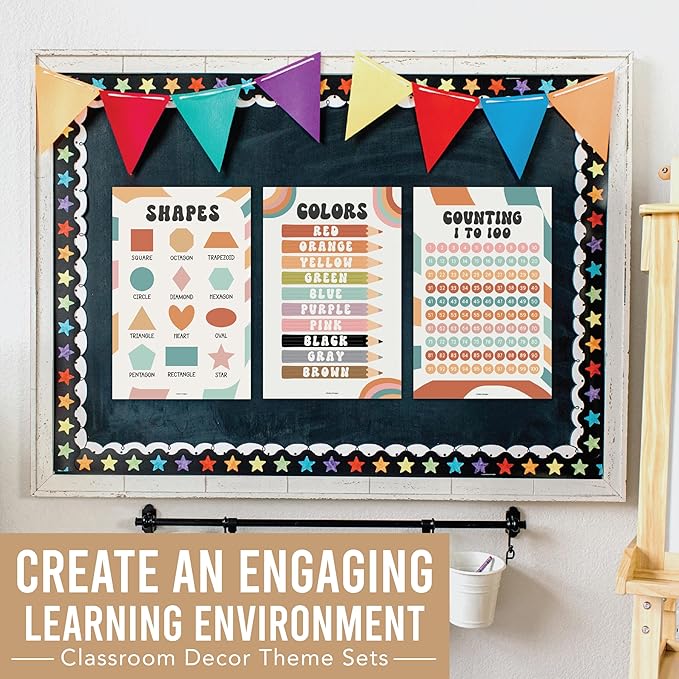 Hadley Designs 16 Educational Posters for Classroom Decor - Learning Posters for Toddlers 1-3, Alphabet for Classroom Wall, Daycare Essentials, Homeschool Posters Preschool, Retro Playroom Decor