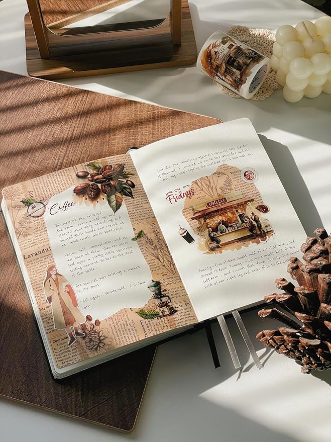 WT Caffeine Canvas Wide PET Tape, Single Roll, Original Designs, Watercolor Vintage Cafe Decorative Transparent Tape, Journal Scrapbook Bujo Planner DIY Craft Supplies, Coffee Theme