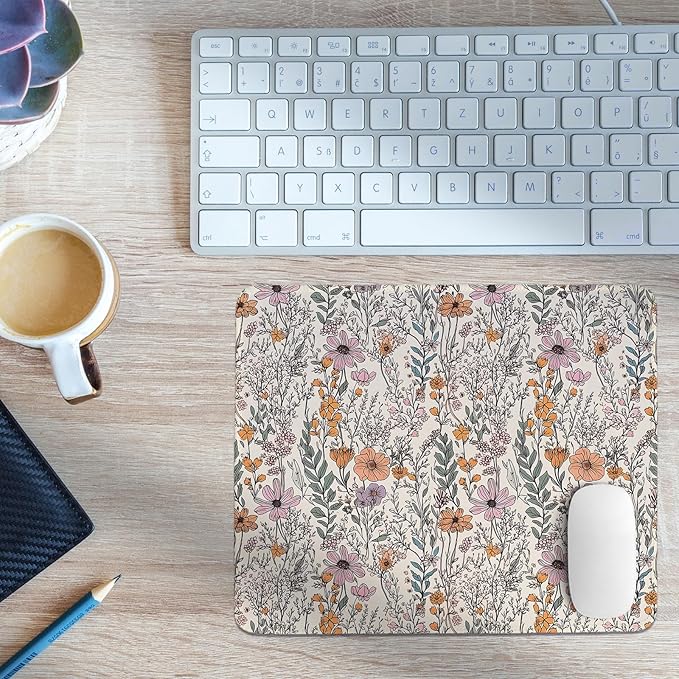 Vintage Rustic Wildflower Floral Mouse Pad,Retro Cottagecore Botanical Flower Desk Mat,Garden Desk Mat,Girly Preppy Flowers Plants Mouse Pad for Dorm Home Office Desktop Decor,11.8x9.8 Inch