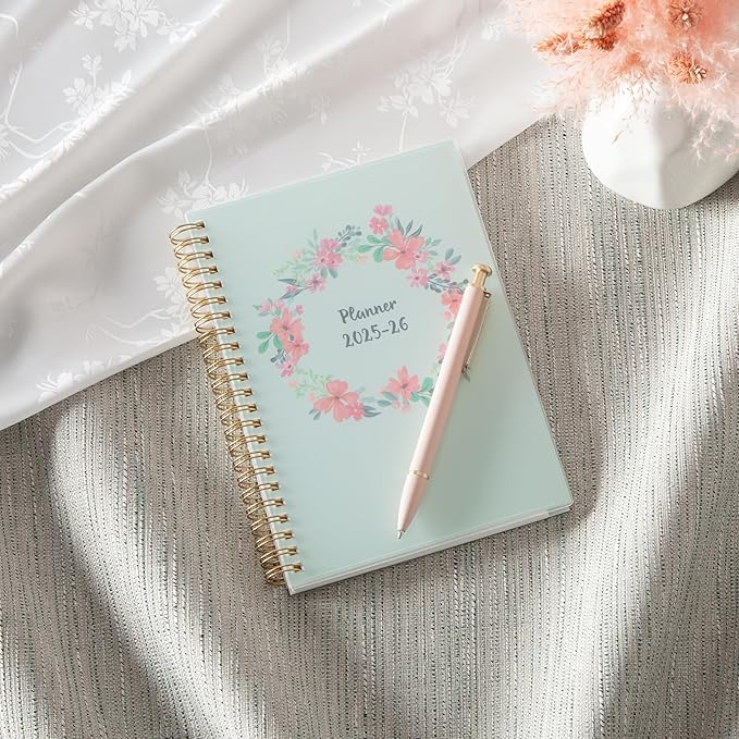 Blue Sky Weekly and Monthly Academic Year Planner Calendar, July - June, Flexible Cover, Wirebound, Laminated Tabs, Laurel (Laurel- 2025/2026, 5" x 8")