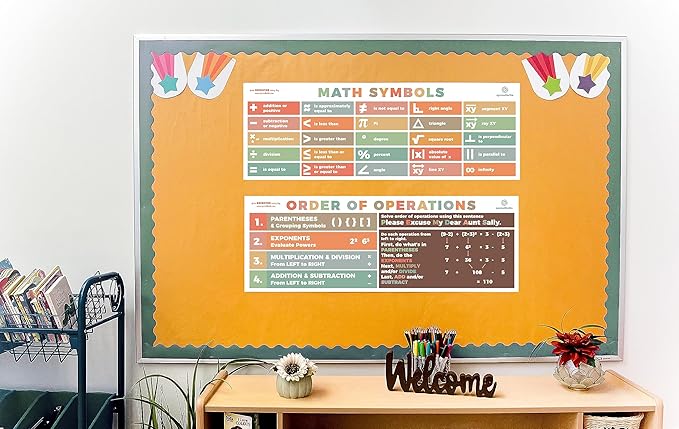 Sproutbrite 13.5"x39" Educational Math Posters for Middle School 2 Large PEMDAS poster for classroom - Order of Operations Poster for Classroom Banner Decorations for Elementary and Middle School (Neutral Boho)
