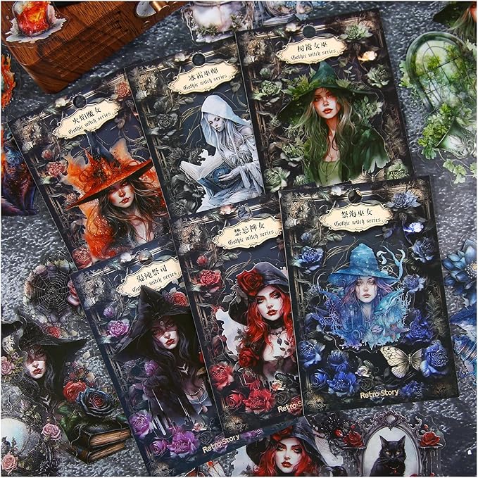 120pcs Gothic Scrapbook Stickers, Vintage Witchy Apothecary Goth Stickers Ephemera for Junk Journal Supplies, Transparent Dark Aesthetic Sticker for Journaling, Scrapbooking, Bujo