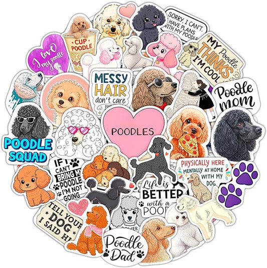 100Pcs Poodle Stickers for Water Bottle, Laptop - Poodle Gifts, Party Supplies & Decorations - Dog Stickers and Decals - Gift for Women & Men