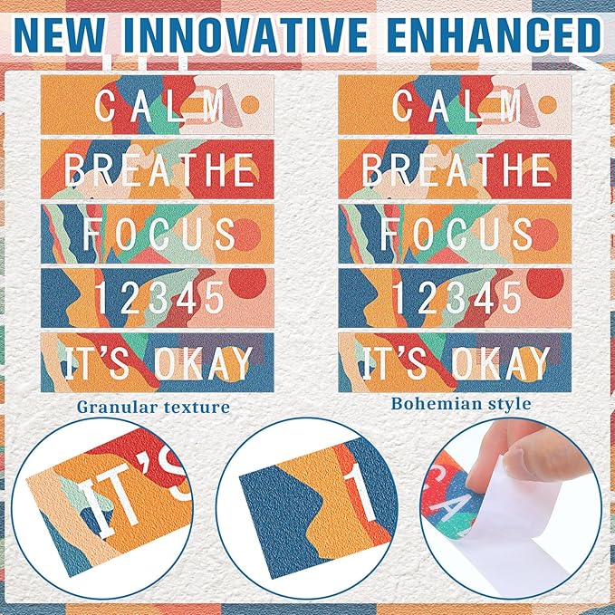 Crtiin 80 Pcs Anxiety Sensory Stickers with Inspirational Quotes Calm Textured Relief Mental Health Stickers Office Adhesive Sensory Tape Anti Stress for Adults(Stylish)