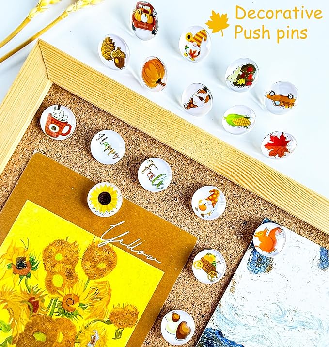 Thumb Tacks 24Pcs Thanksgiving Decorative Pushpins for CorkBoard,Bulletin Board Tacks,Feature Wall, Cubicle,Office Desk or Home Decor(Fall Theme)