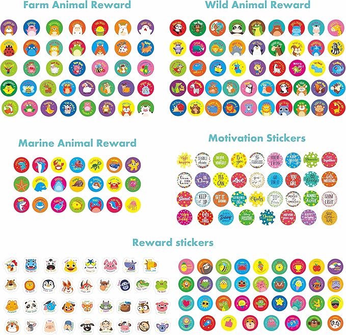2872 Large Incentive Stickers, 64 Sheets Round Encouragement Stickers, Animals Donuts Cupcakes Stars Hearts Motivational Teacher Classroom Reward Gifts Encourage Kids to Do Chores Go to The Toilet