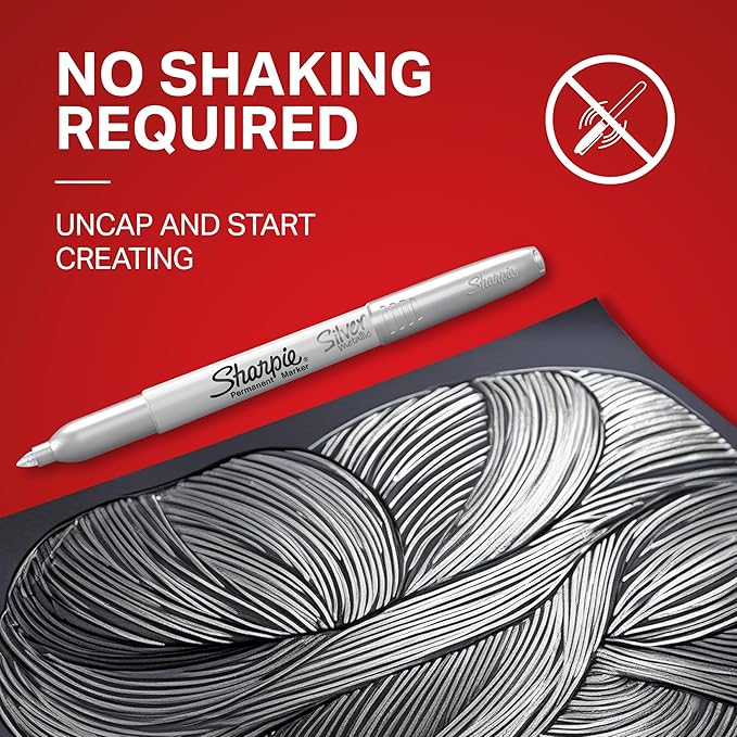 Sharpie Metallic Permanent Markers, Fine Tip, Silver, 12 Count - For Black Paper or Dark Surfaces, Arts & Crafts, Posters, Classroom Supplies