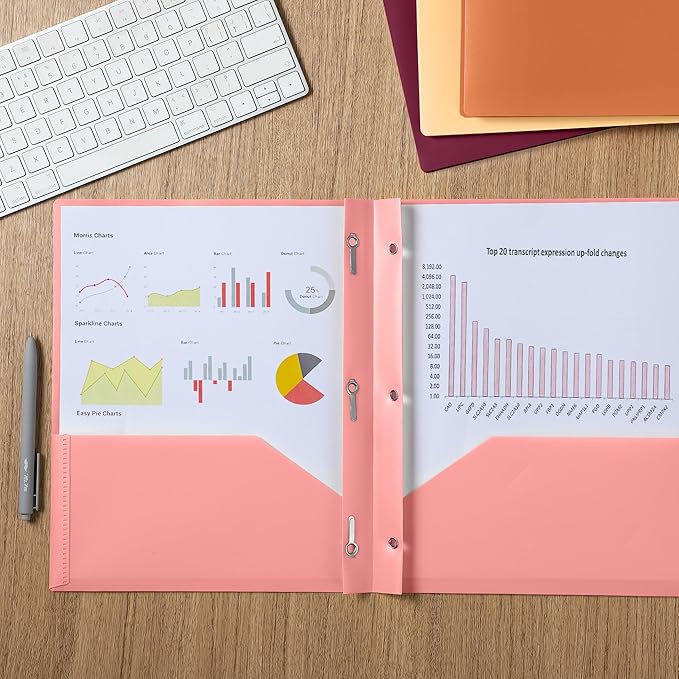Mr. Pen- Plastic Folders with Pockets and Prongs, 5 Pack, Letter Size, Sunset Shades, Flexible Plastic Folders with Prongs