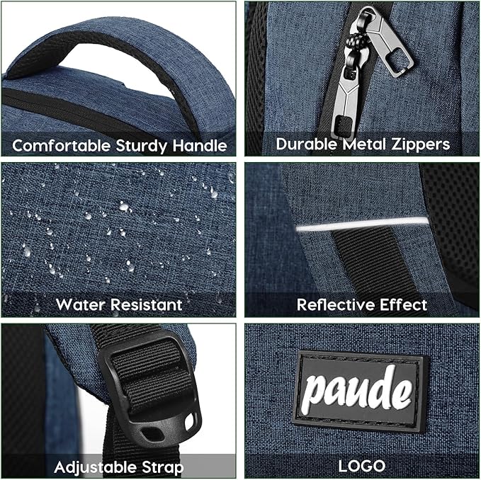 Paude Backpack for School, Laptop, Bookbag for Teen Boys - 17.3 Inch College Backpack for University, Business, Work, Travel (Blue, 17.3 inch)