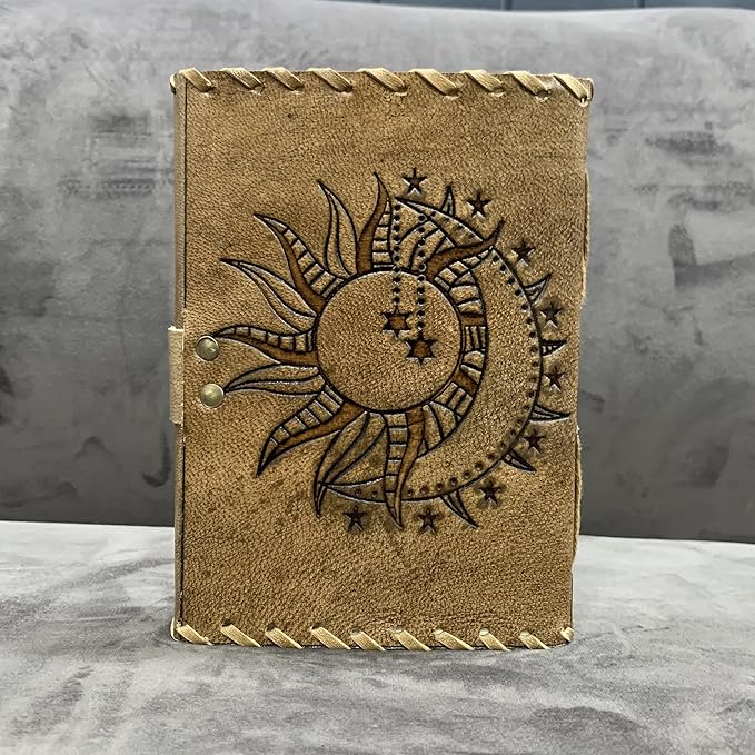 Sun & Moon Emboss journal, 240 Pages journal, Vintage Journal, Sun moon Journal, Leather Sketchbook, Leather Notebook, Leather Journal for Men, Leather Journal for Women (Vintage Brown Sun & Moon,