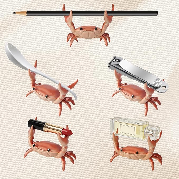 2 Pack Desk Crab Pen Holder, Creative Weightlifting Crab Pencil Stand Holder, Desk Organizers and Accessories, Cute Office Decor for Small Items at Home, School, Studio (Red)