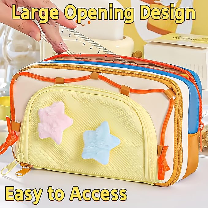 Portable Multi-Layer Kawaii Pencil Case Organizer - Large Capacity Color Block Design Pen Pouch Supplies - Cute Functional Bag (Purple)