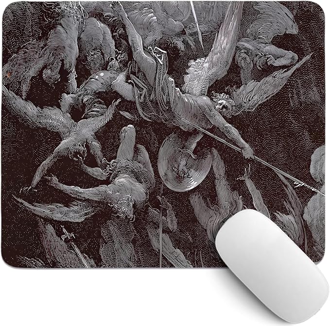 Dark Gothic Mouse Pad,Vintage Hell Desk Mat,Vintage Desk Decor,Blck and White Renaissance Mouse Pad for Dorm Home Office Decor,10.2x8.3 Inch