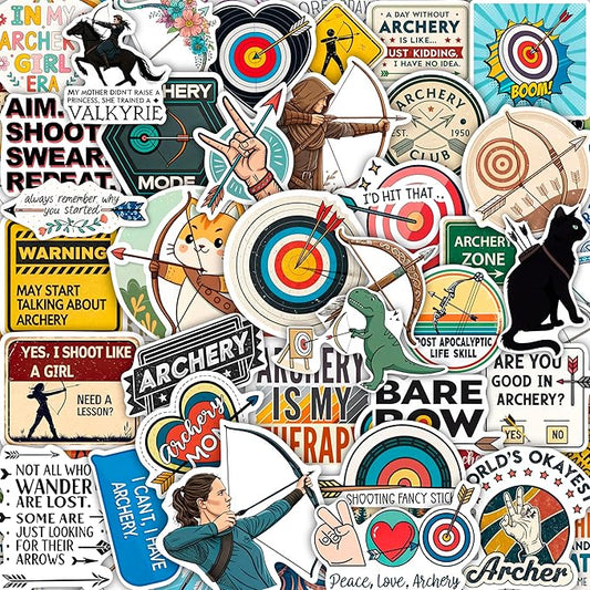 100Pcs Archery Stickers and Decals for Bow Case, Arrow Stickers - Archery Party Supplies- Bow Hunting Decals - Gift for Women & Men