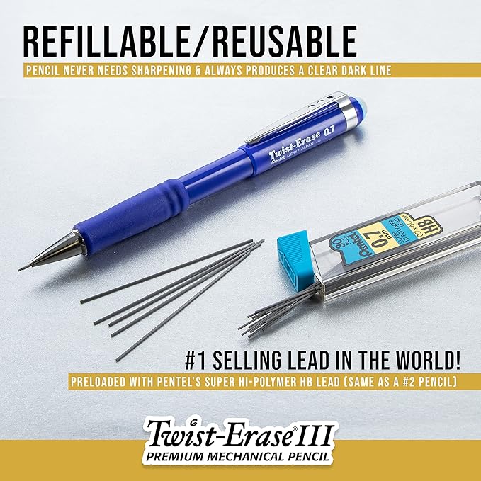Pentel Twist-Erase III Mechanical Pencil with Lead and Eraser Refills (QE515LEBP)