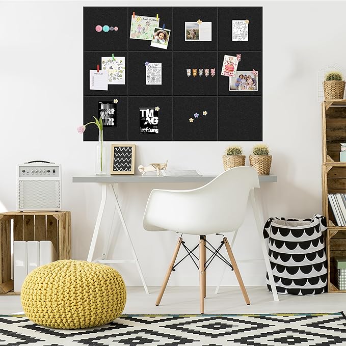 Large Cork Board for Walls, Yunihome 12 Pack 36" x 48" Felt Bulletin Board Wall Tiles for Home Kitchen School Office Wall Decor with Assorted Colors DIY Decorative Push Pins Sets