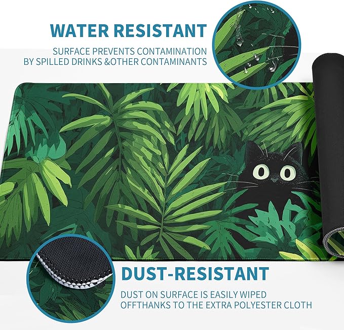 Cute Black Cat Mouse Pad Desk Mat XL Extended Large Gaming Desk Pad Mousepad, Oil Painting Art Floret Computer Laptop Keyboard and Mouse Mat, Desktop Protector Mat for Office and Home 31.5x11.8 in