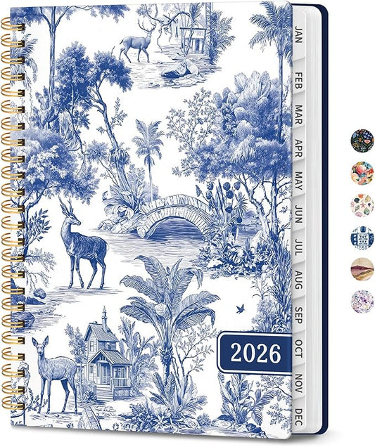 2026 Planner, Weekly and Monthly Planner for Women, Jan 2026 - Dec 2026 Pretty 2026 Calendar Planner with Monthly Tabs, Inner Pocket, Spiral Binding, Perfect for Office Home School - 6.3" x 8.5", Forest Etching