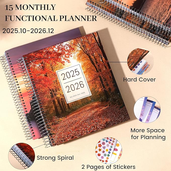 CAGIE 2026 Planner Oct 2025-Dec 2026 Hourly Daily 2025-2026 Weekly Monthly Planners for Women 25-26 Day Hardcover Calendar Agenda with Stickers, 8.5 x 11